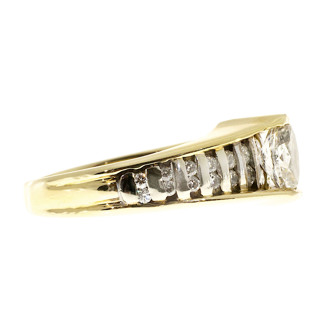 Estate 14k Yellow and White Gold Bar Set Marquise Center Diamond & Round Ring – image 3