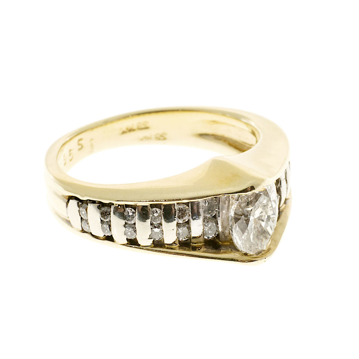 Estate 14k Yellow and White Gold Bar Set Marquise Center Diamond & Round Ring – image 4
