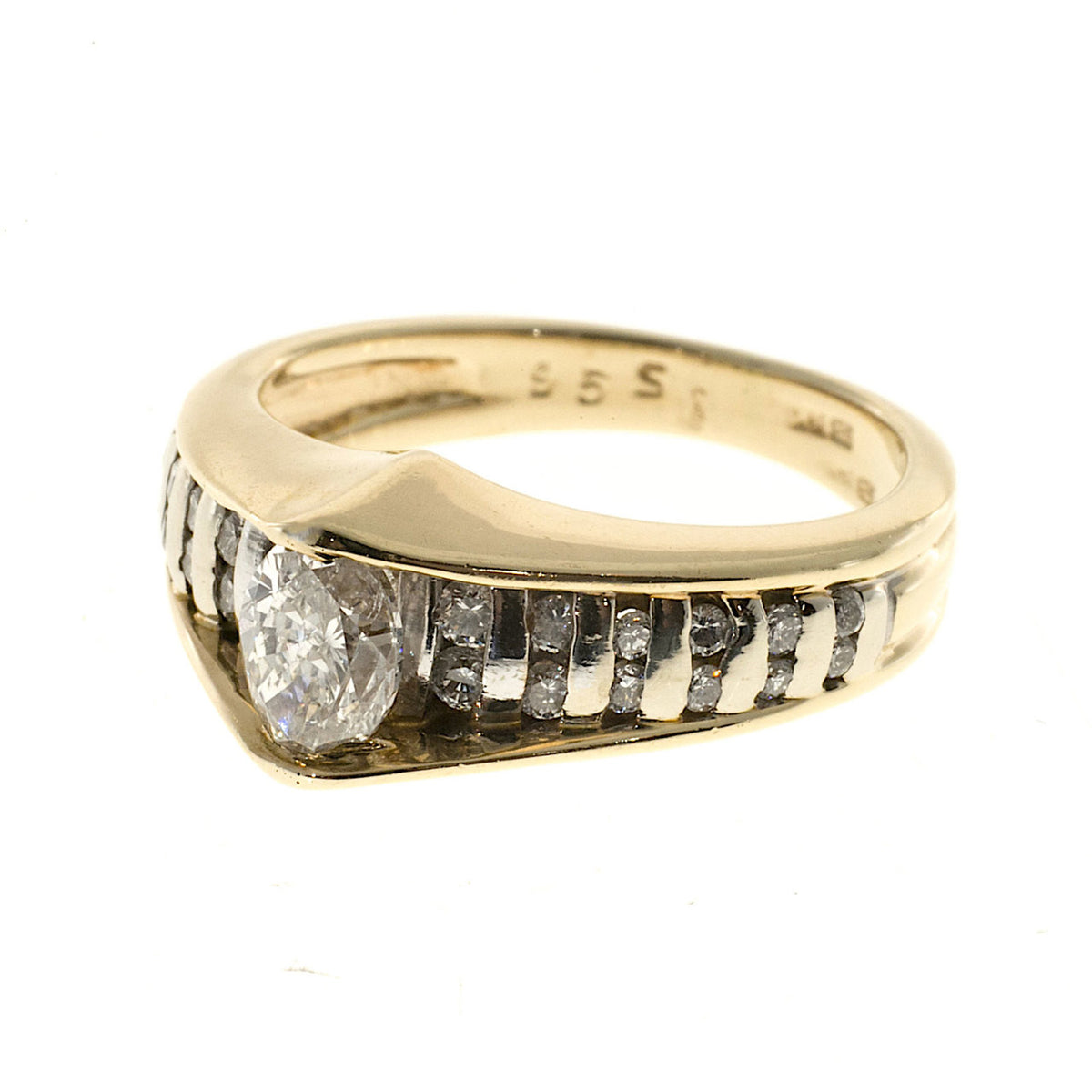 Estate 14k Yellow and White Gold Bar Set Marquise Center Diamond & Round Ring – image 5