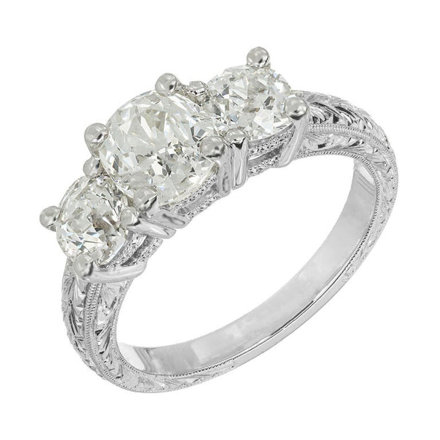 Peter Suchy 3 Stone Diamond Platinum Engagement Ring