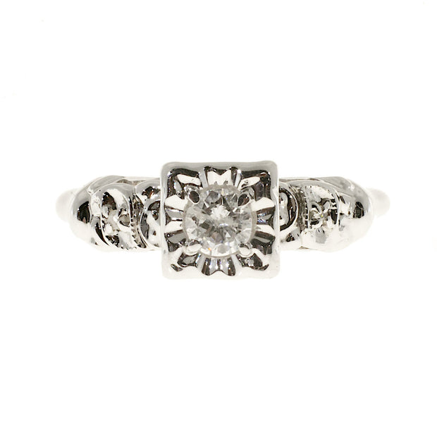 Estate 14k White Gold Mounting Brilliant Cut Diamond Round Mele Engagement Ring