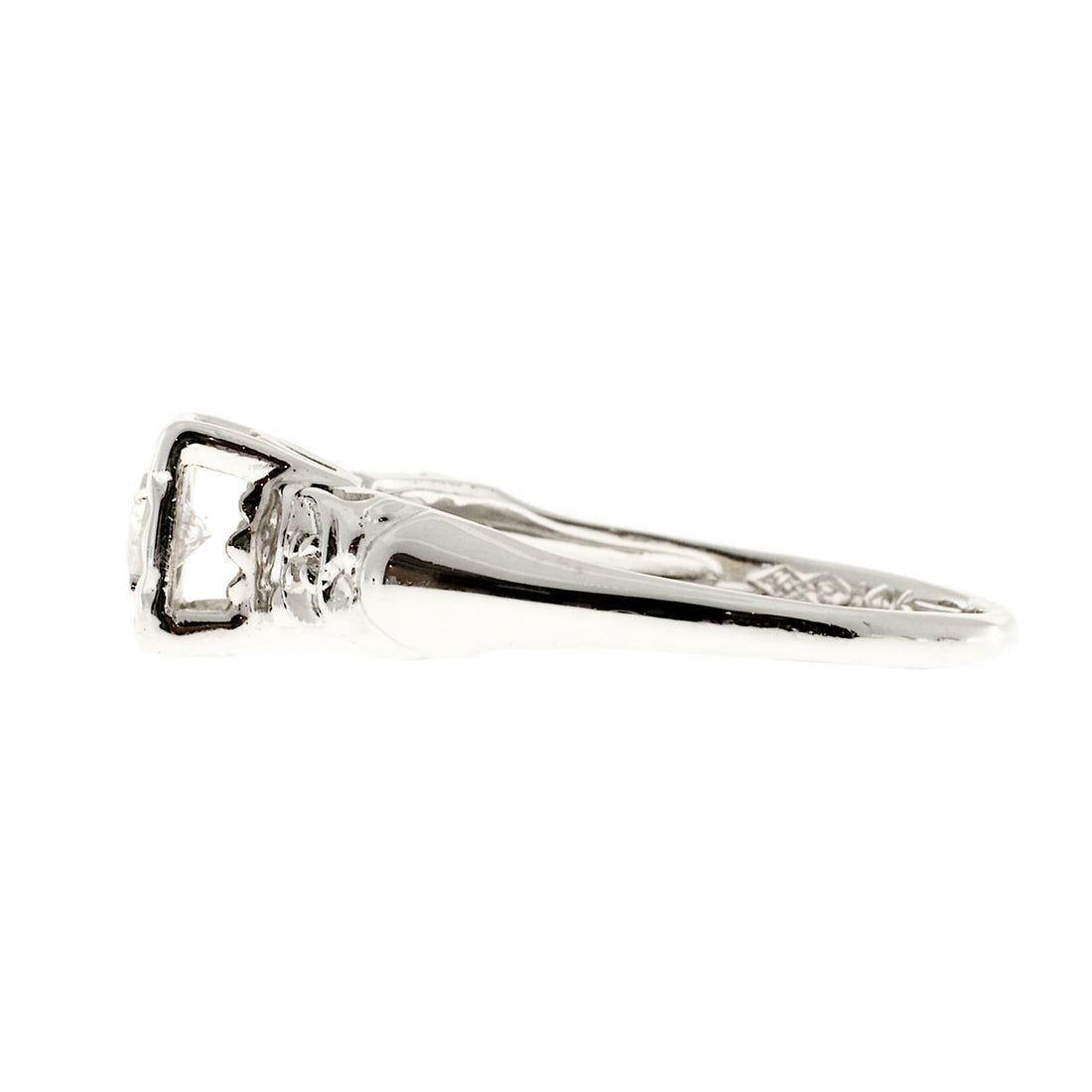 Estate 14k White Gold Mounting Brilliant Cut Diamond Round Mele Engagement Ring – image 2