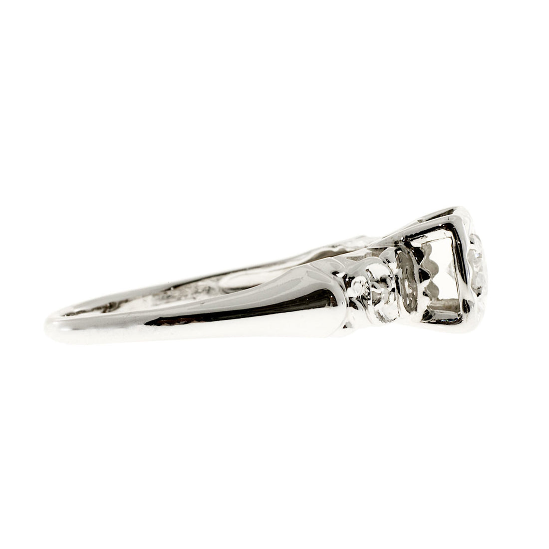 Estate 14k White Gold Mounting Brilliant Cut Diamond Round Mele Engagement Ring – image 3