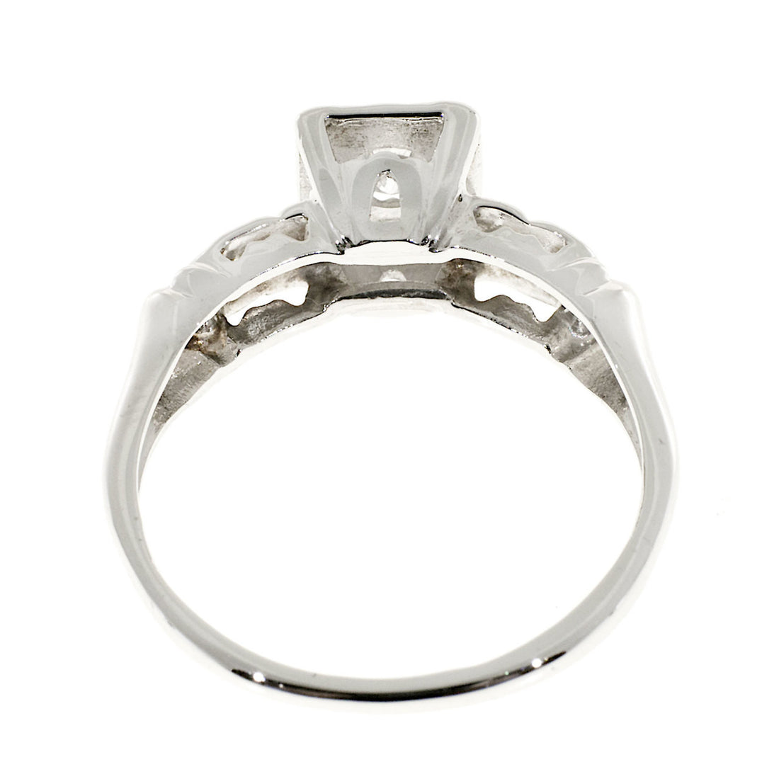 Estate 14k White Gold Mounting Brilliant Cut Diamond Round Mele Engagement Ring – image 6