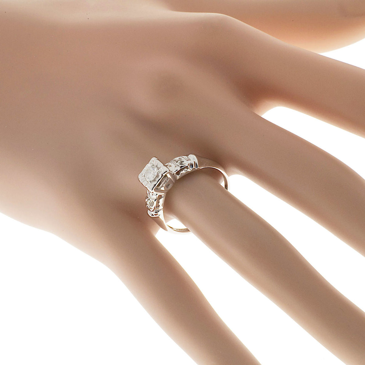 Estate 14k White Gold Mounting Brilliant Cut Diamond Round Mele Engagement Ring – image 7