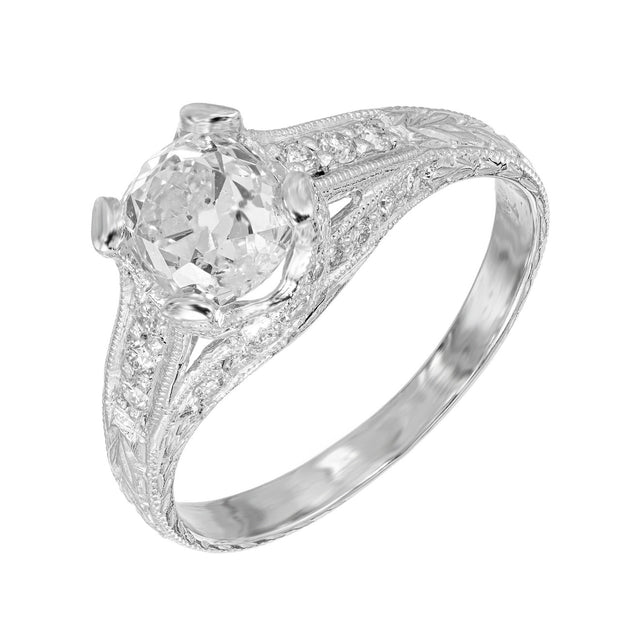 Peter Suchy EGL 1.34 Carat Cushion Cut Diamond Platinum Engagement Ring