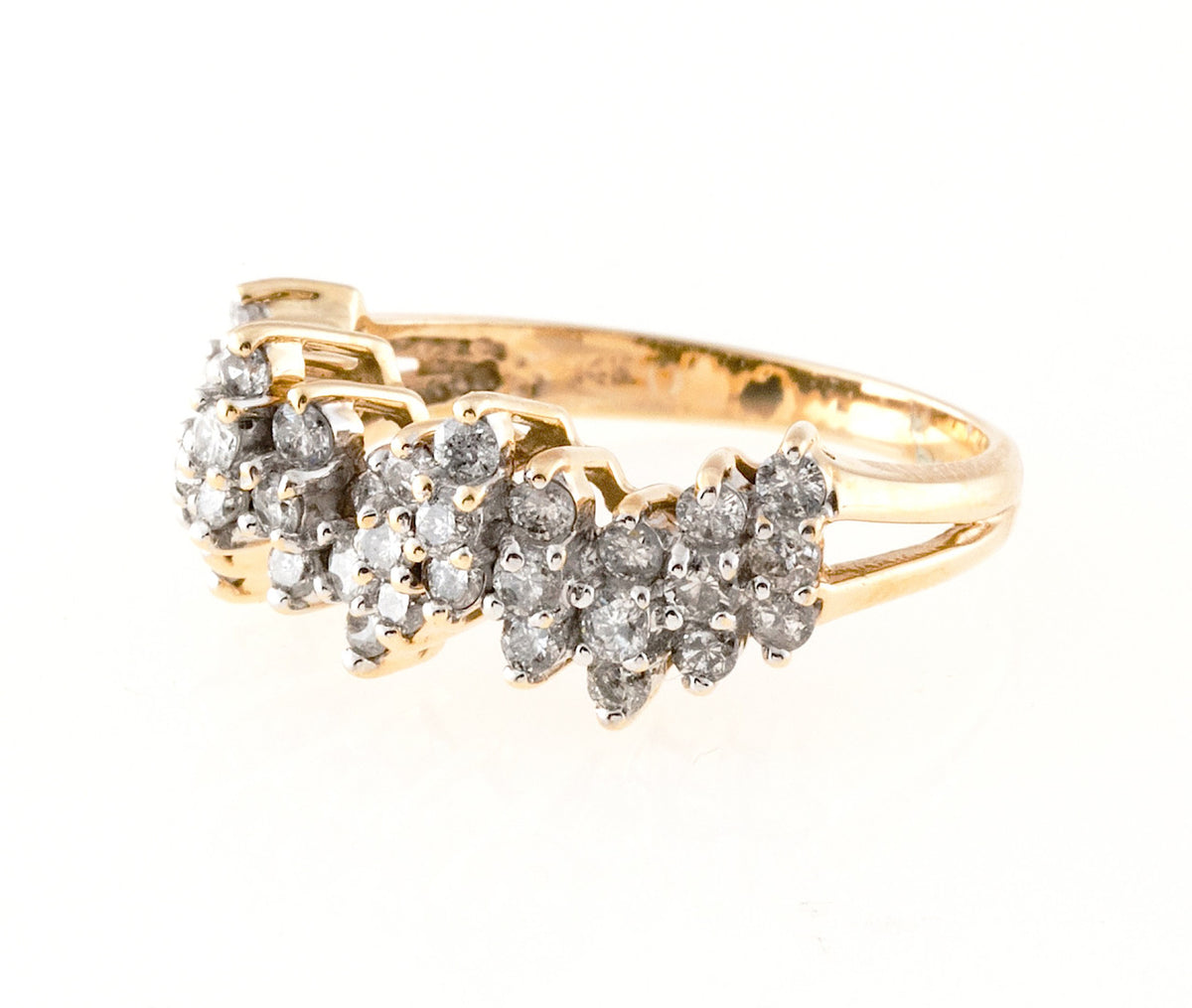 Estate Three Row 14k Diamond Wave Ring