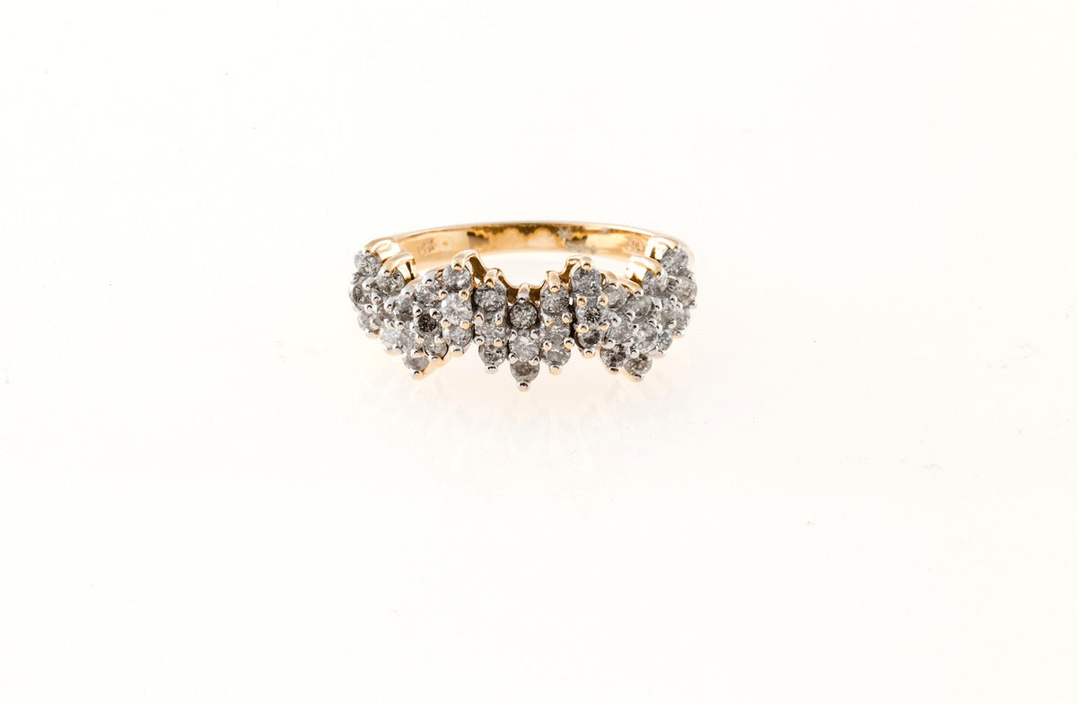 Estate Three Row 14k Diamond Wave Ring – image 2