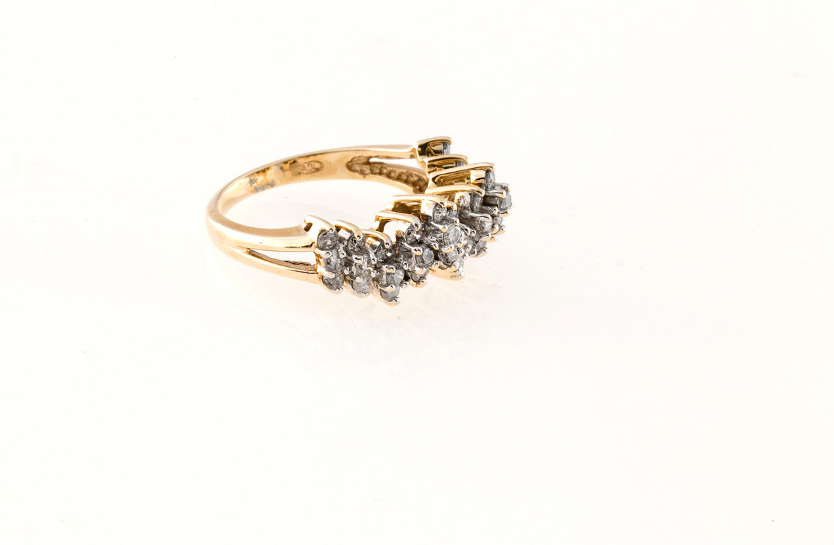 Estate Three Row 14k Diamond Wave Ring – image 3