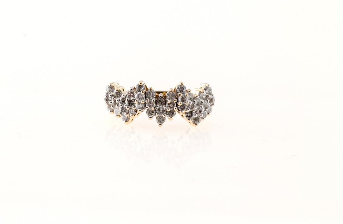 Estate Three Row 14k Diamond Wave Ring – image 5