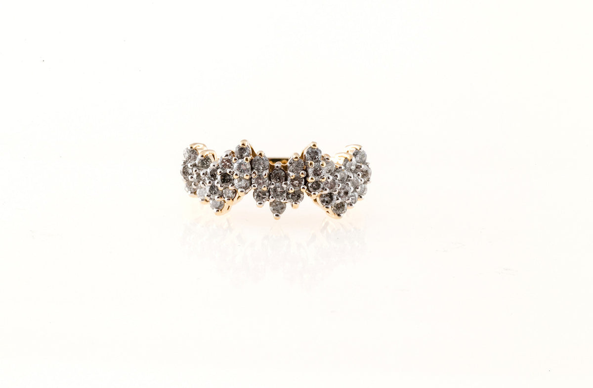 Estate Three Row 14k Diamond Wave Ring – image 5
