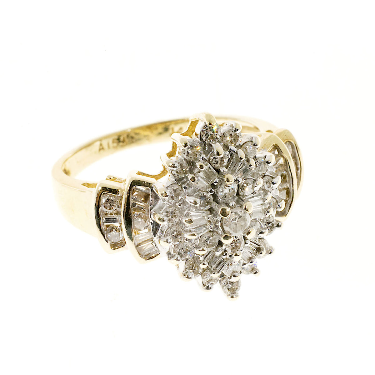 Estate Lantern Style 14k Yellow Gold Ballerina Cluster Baguette Diamond Ring – image 5