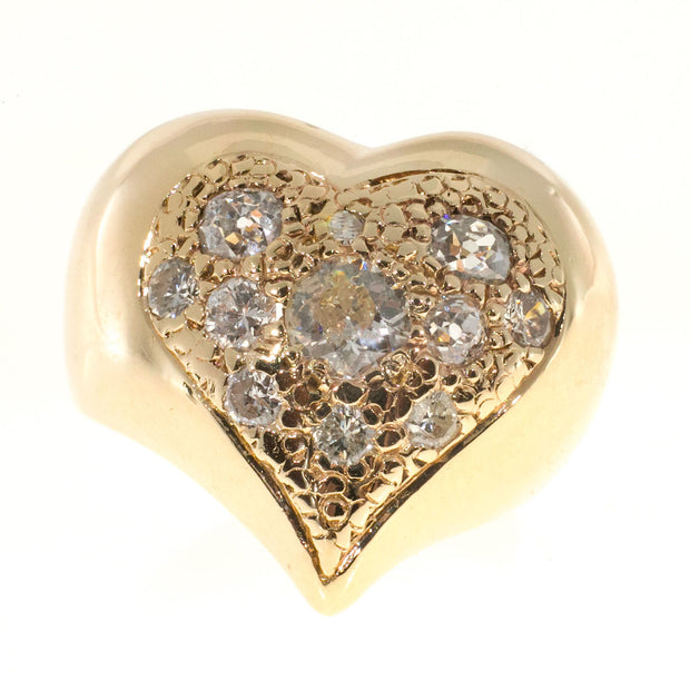Estate 14k Yellow Gold Heart Shape Pave Set Old Mine Cut Round Diamond Ring