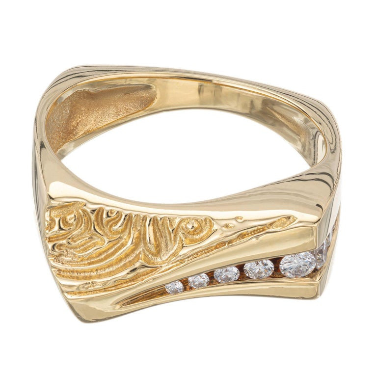 Graduated Diamond Yellow Gold Engraved Band Ring Ring – image 7