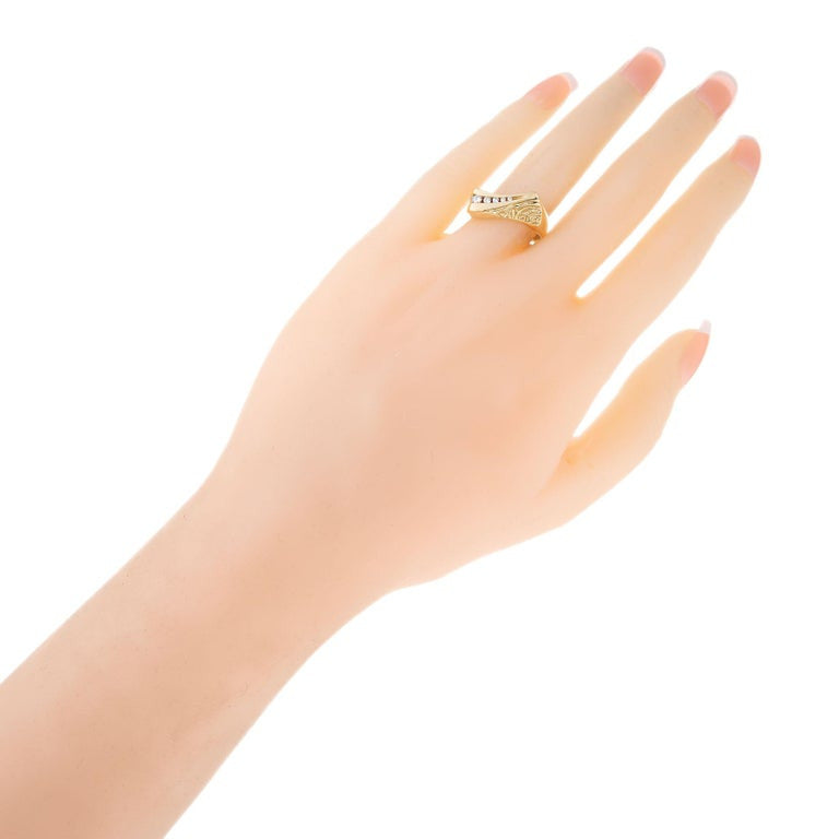 Graduated Diamond Yellow Gold Engraved Band Ring Ring – image 3