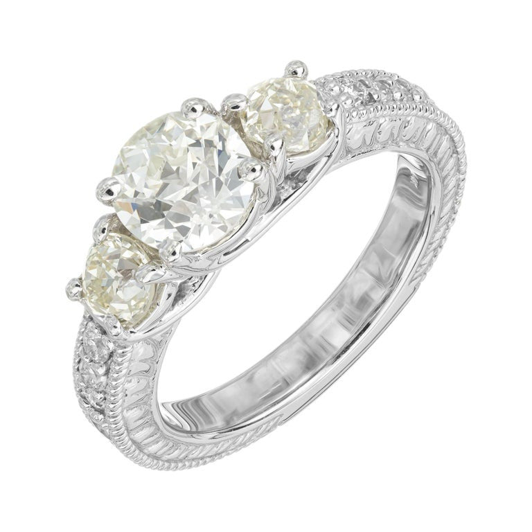 1.22 Carat Old European Cut Three-Stone Diamond White Gold Engagement Ring