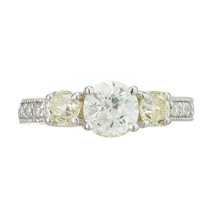 1.22 Carat Old European Cut Three-Stone Diamond White Gold Engagement Ring – image 2