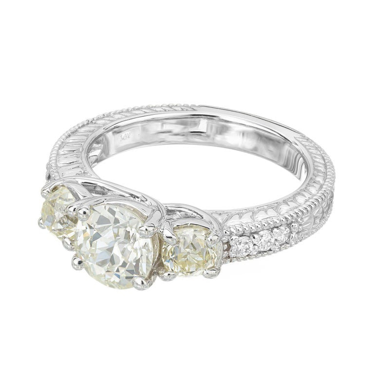 1.22 Carat Old European Cut Three-Stone Diamond White Gold Engagement Ring – image 4