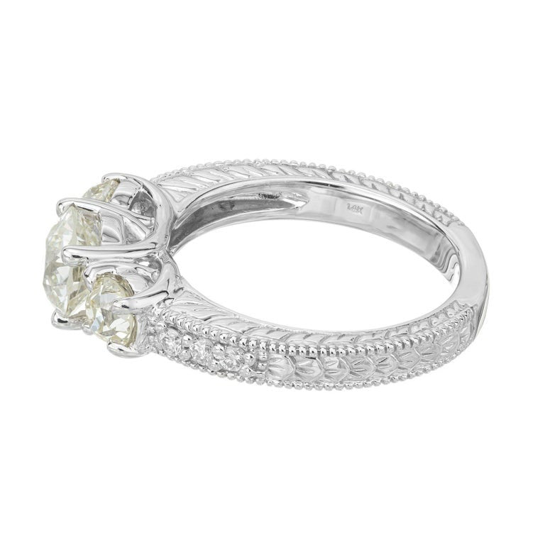 1.22 Carat Old European Cut Three-Stone Diamond White Gold Engagement Ring – image 8
