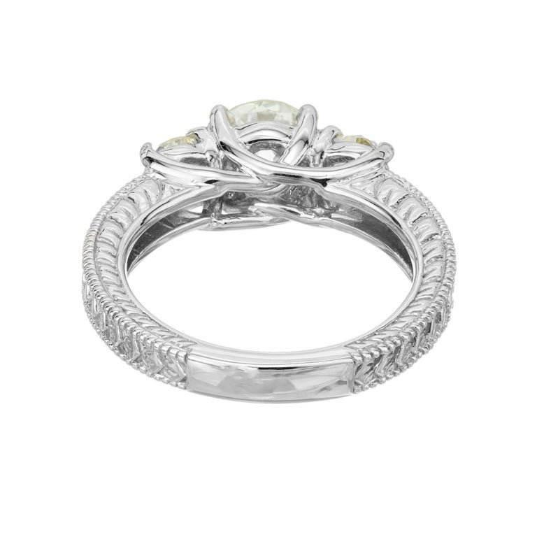 1.22 Carat Old European Cut Three-Stone Diamond White Gold Engagement Ring – image 6
