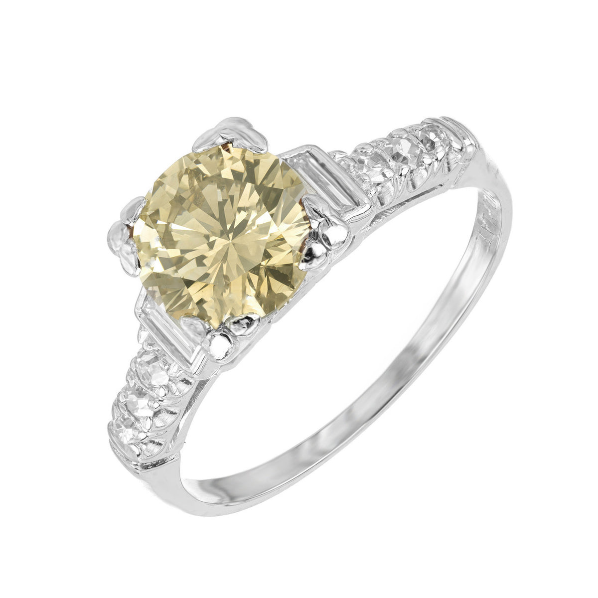 1.35 Carat Transitional Cut Brown Diamond Platinum Art Deco Engagement Ring
