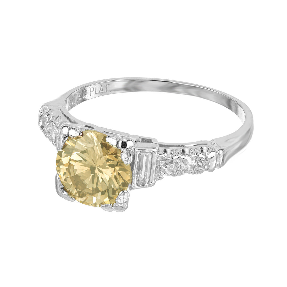 1.35 Carat Transitional Cut Brown Diamond Platinum Art Deco Engagement Ring – image 4