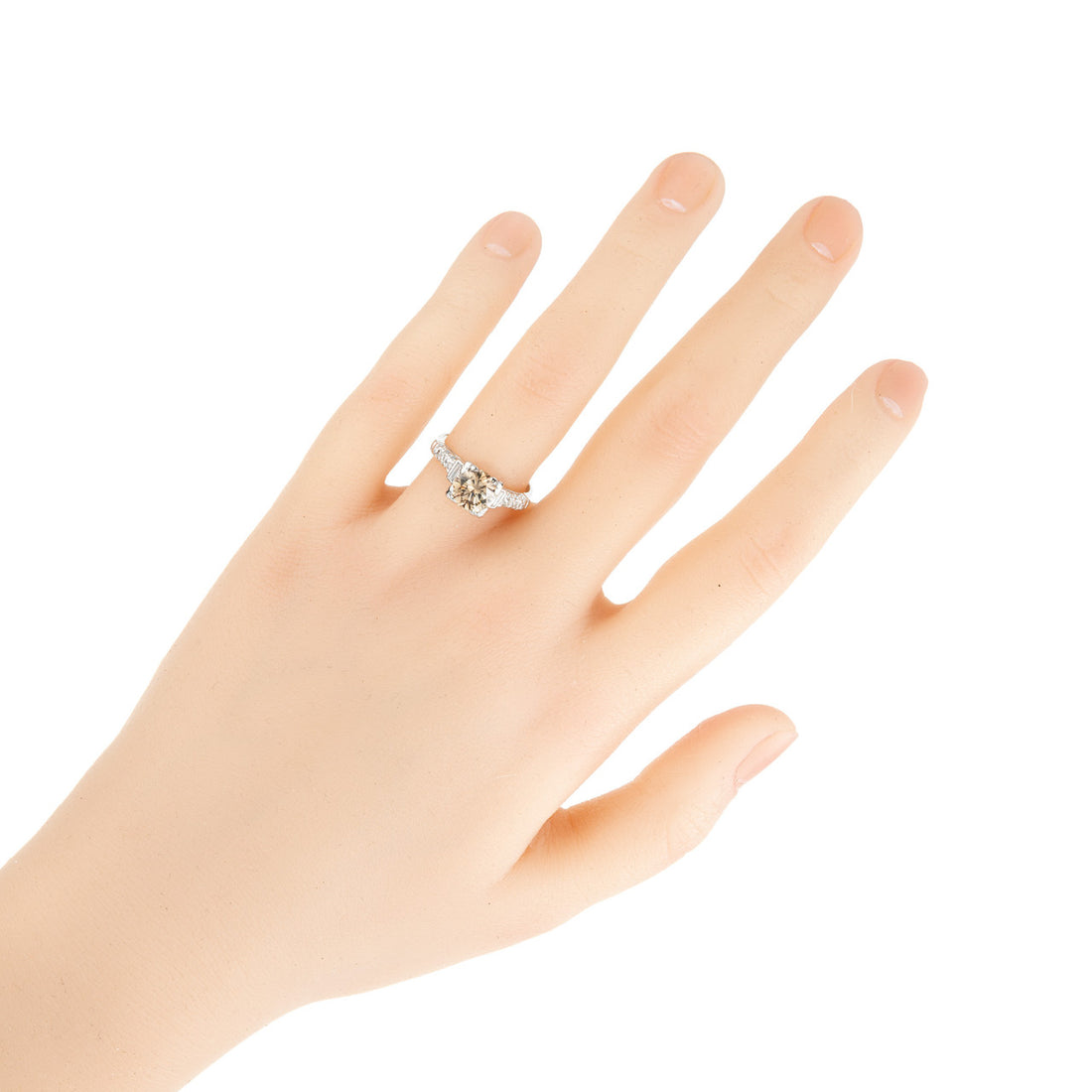 1.35 Carat Transitional Cut Brown Diamond Platinum Art Deco Engagement Ring – image 7