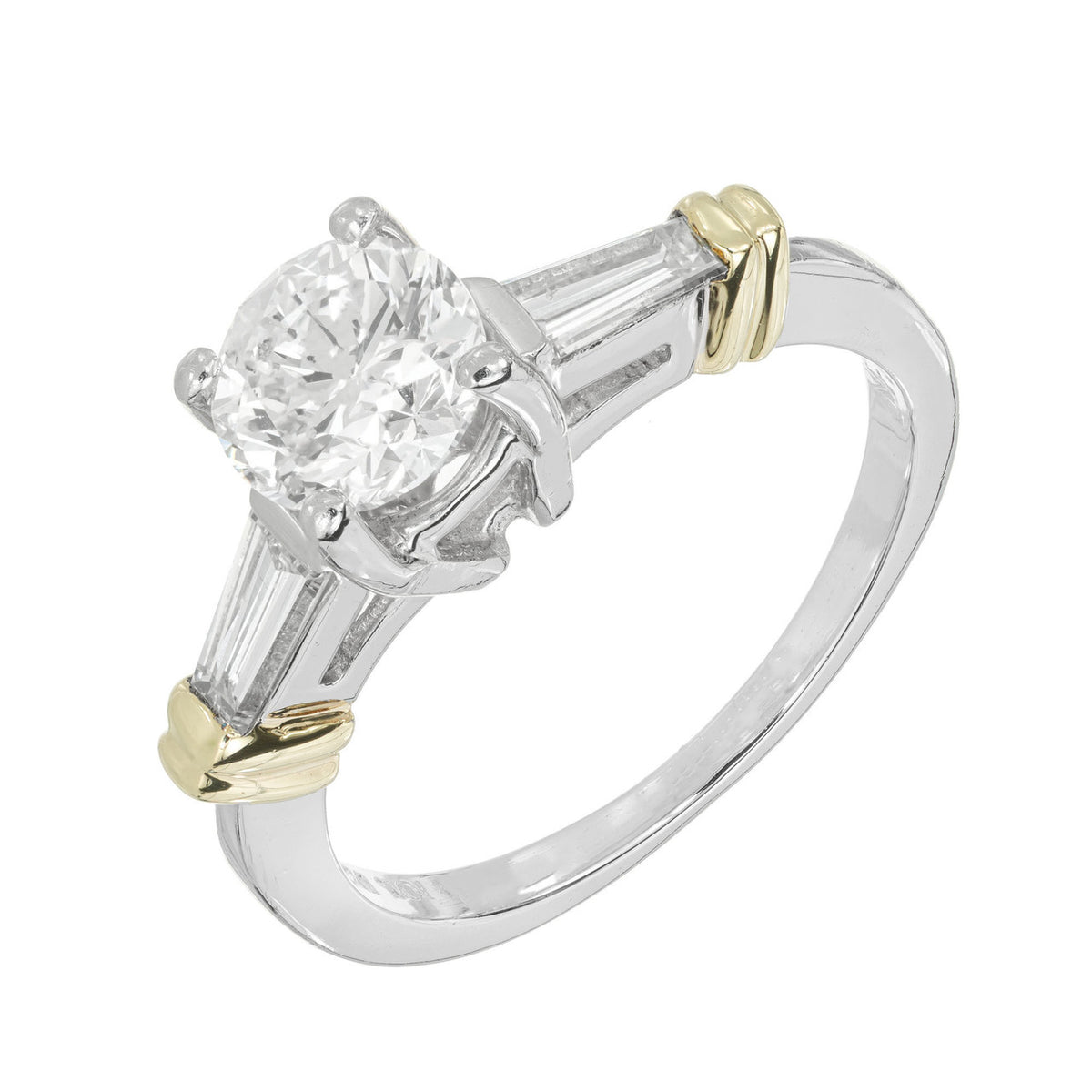 EGL Certified .97 Carat Diamond Platinum Yellow Gold Three-Stone Engagement Ring