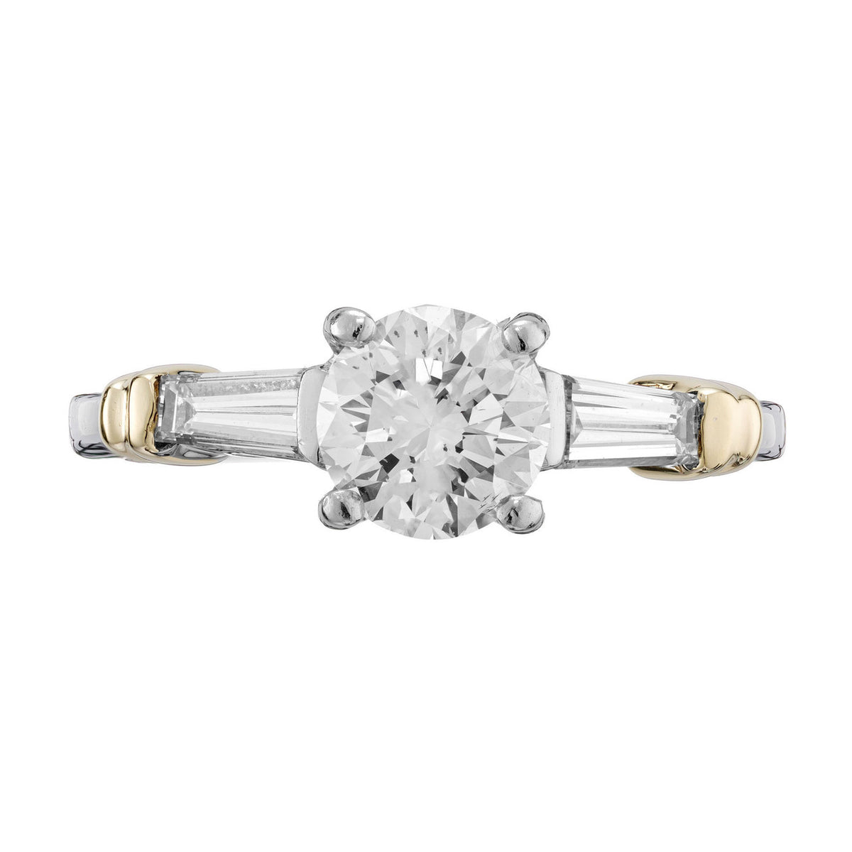 EGL Certified .97 Carat Diamond Platinum Yellow Gold Three-Stone Engagement Ring – image 2