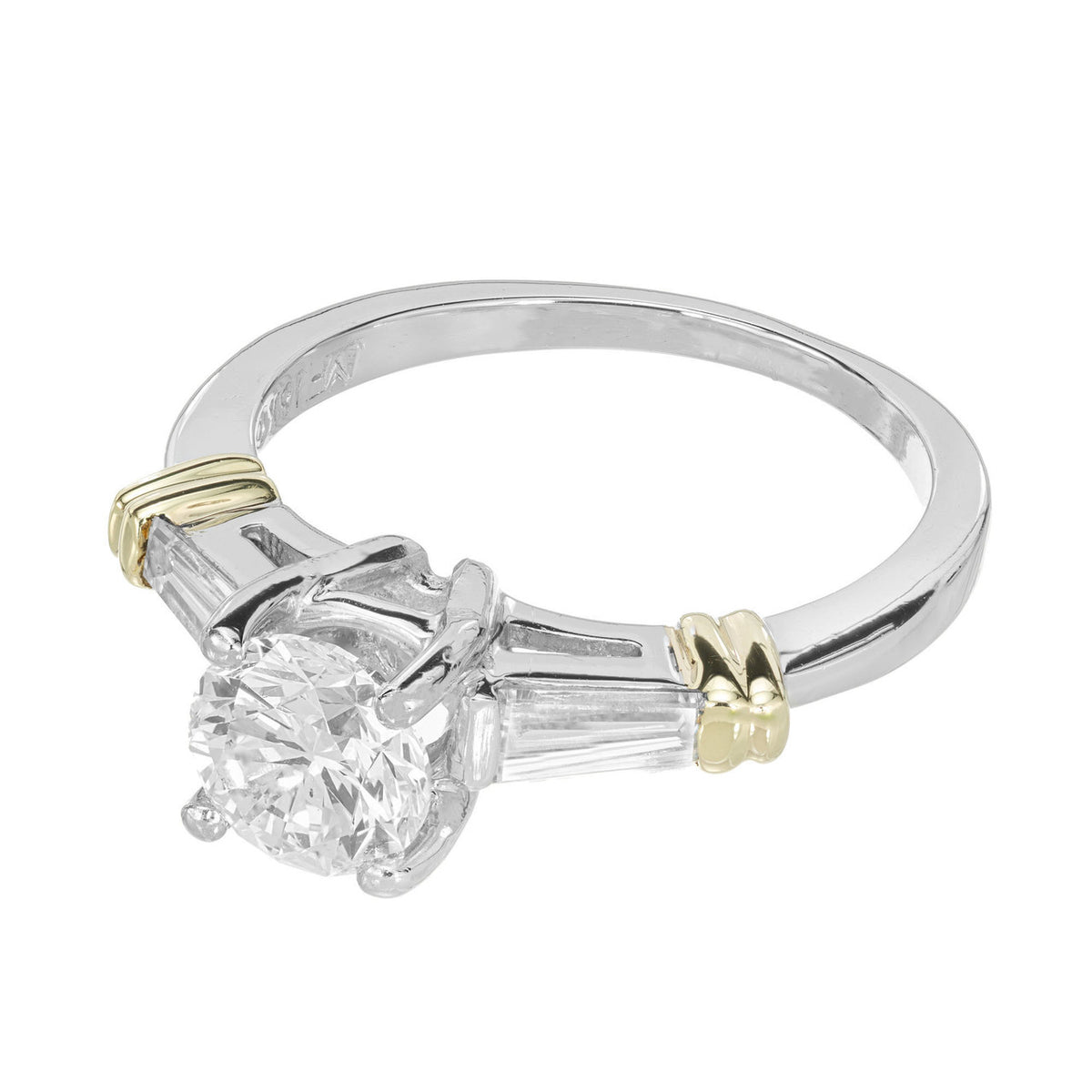 EGL Certified .97 Carat Diamond Platinum Yellow Gold Three-Stone Engagement Ring – image 3