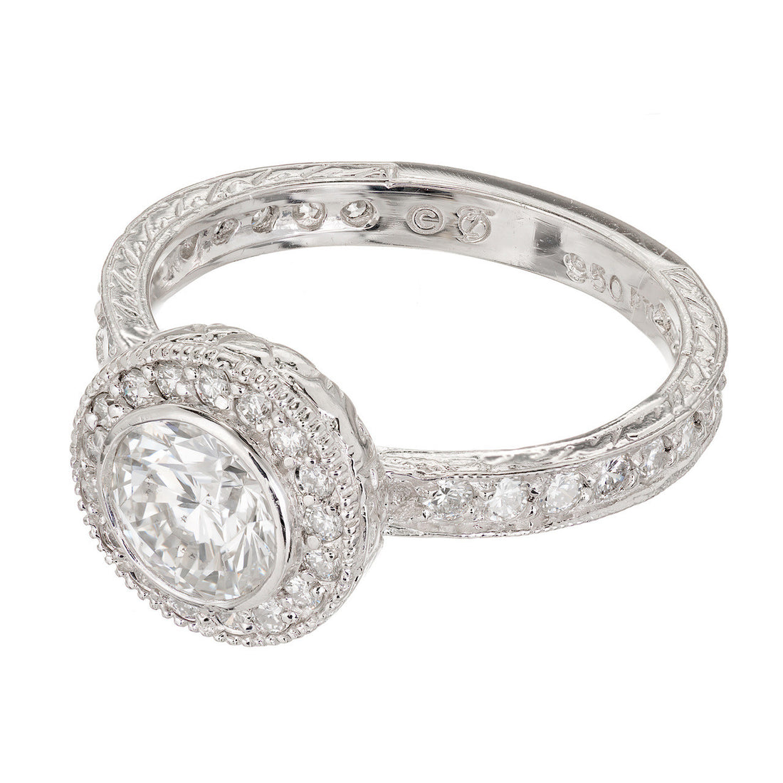 Peter Suchy EGL Certified 1.01 Carat Diamond Engraved Platinum Engagement Ring – image 4