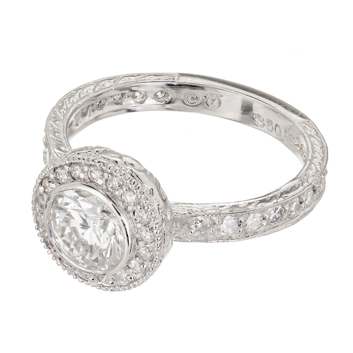 Peter Suchy EGL Certified 1.01 Carat Diamond Engraved Platinum Engagement Ring – image 4