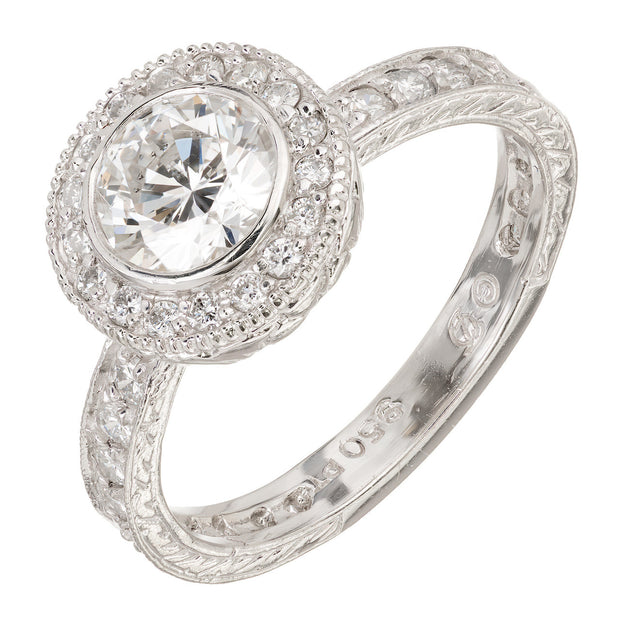 Peter Suchy EGL Certified 1.01 Carat Diamond Engraved Platinum Engagement Ring