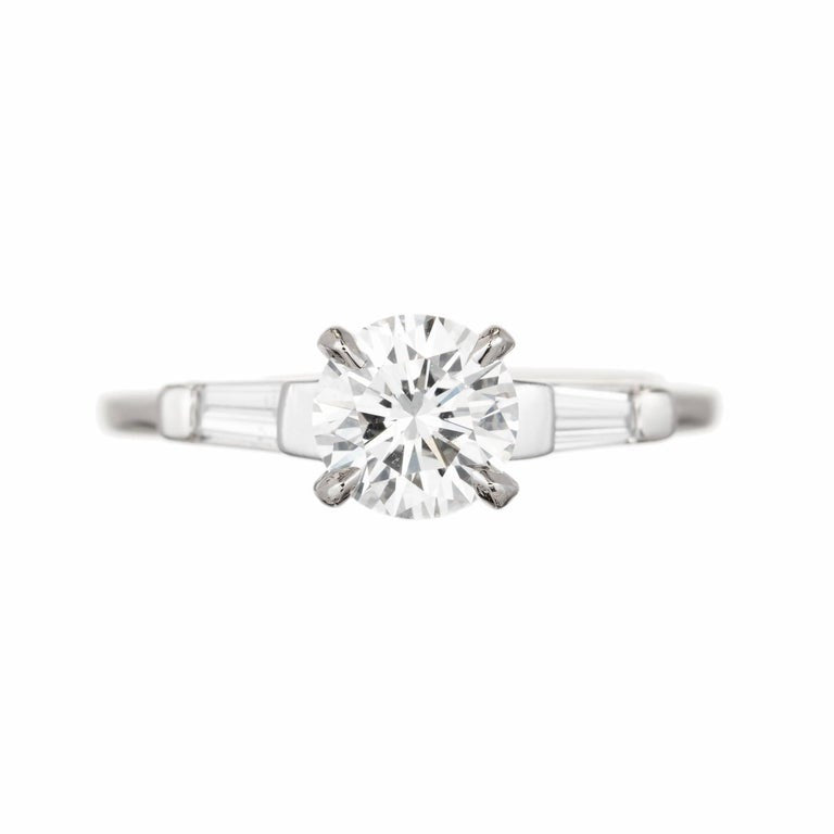 .84 Carat Round Baguette Diamond Platinum Solitaire Engagement Ring – image 7