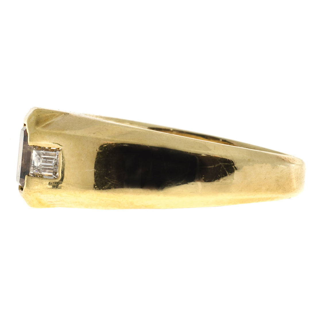 Estate 18k Yellow Gold Natural Orange Brown Asscher & 2 Emerald Cut Diamond Ring – image 4