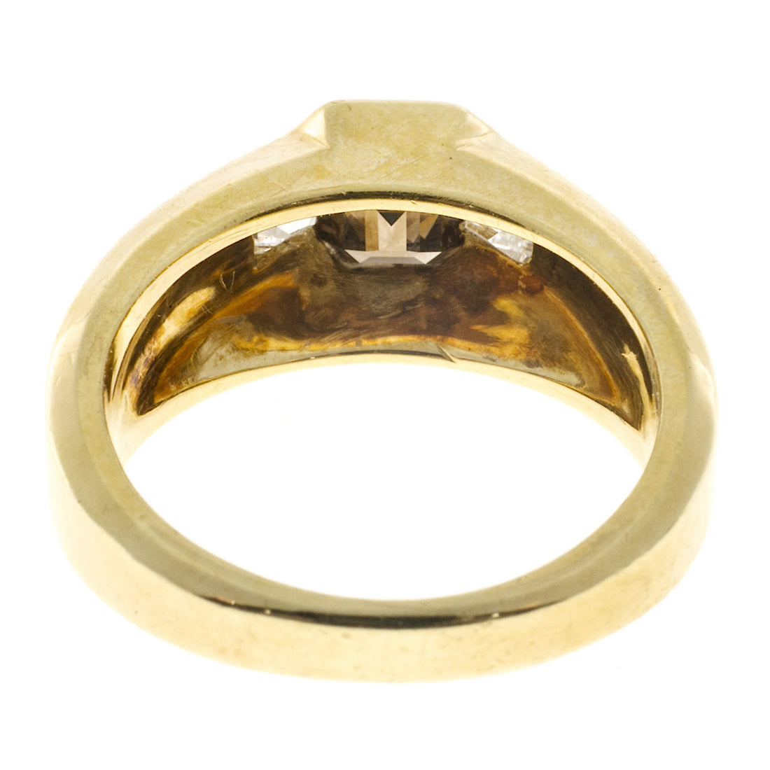 Estate 18k Yellow Gold Natural Orange Brown Asscher & 2 Emerald Cut Diamond Ring – image 6