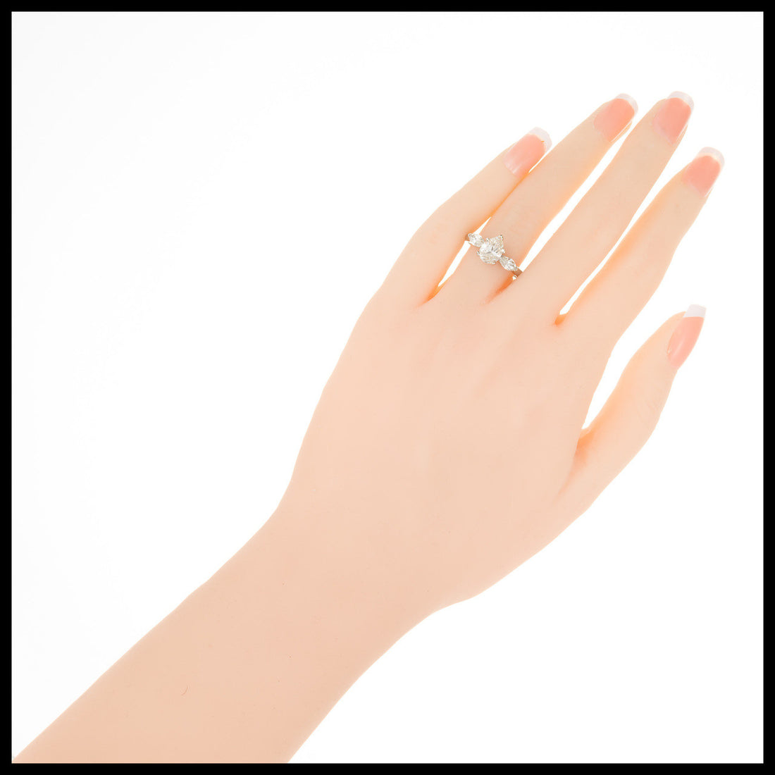 Vintage Gc&G Design 1.25ct Pear & 2 Marquise Diamond 14k Gold Engagement Ring – image 7