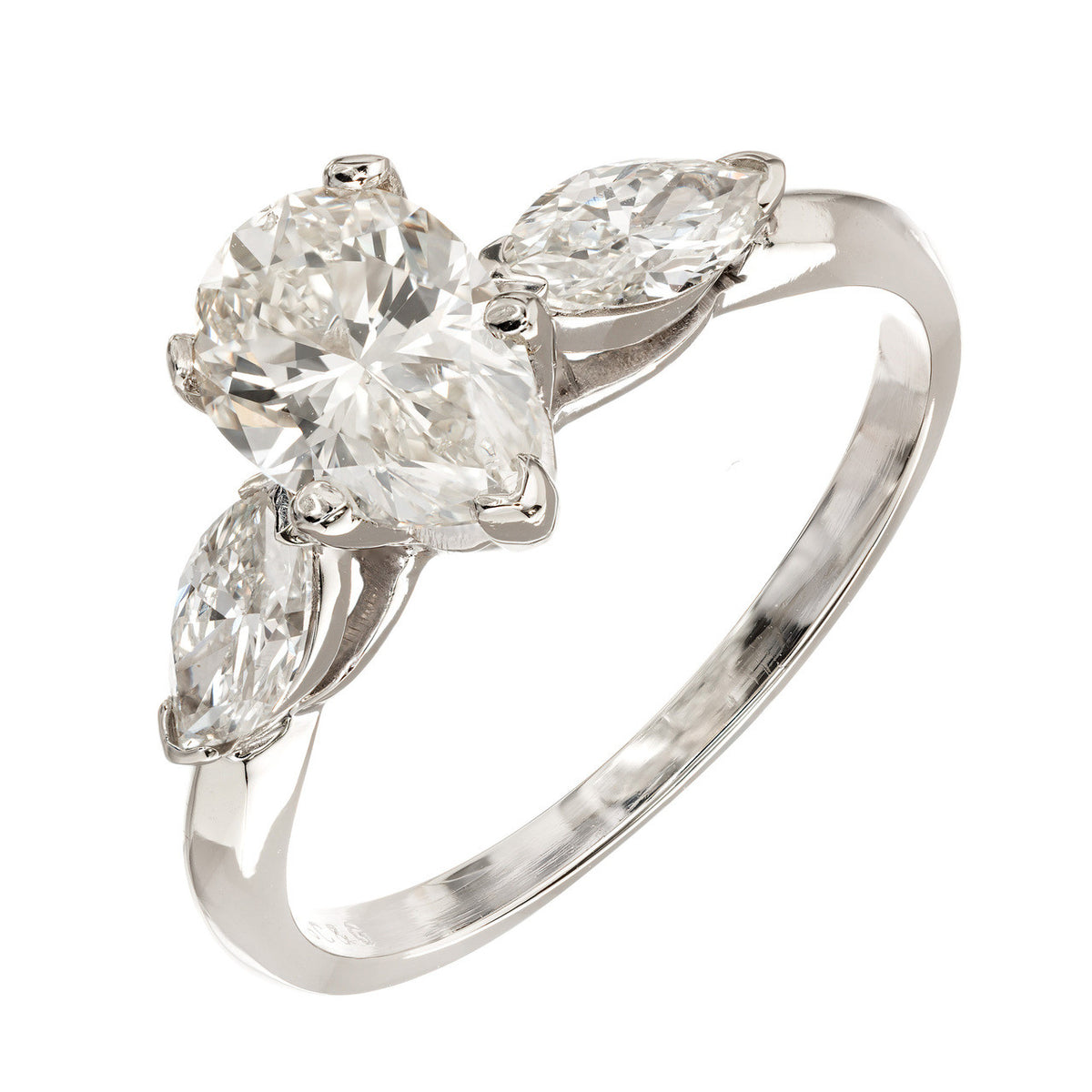 Vintage Gc&G Design 1.25ct Pear & 2 Marquise Diamond 14k Gold Engagement Ring