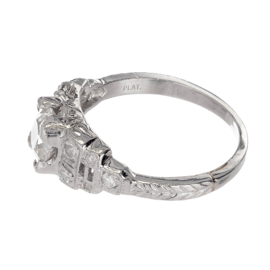 .81 Carat Diamond Cushion Cut Art Deco Platinum Engagement Ring – image 3
