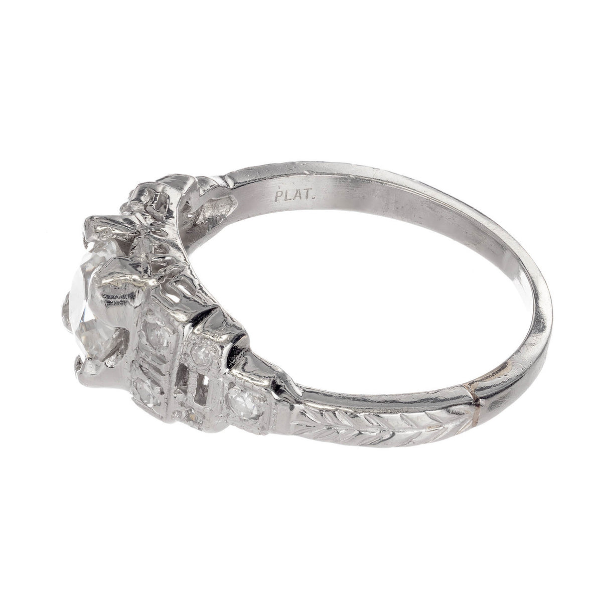.81 Carat Diamond Cushion Cut Art Deco Platinum Engagement Ring – image 3