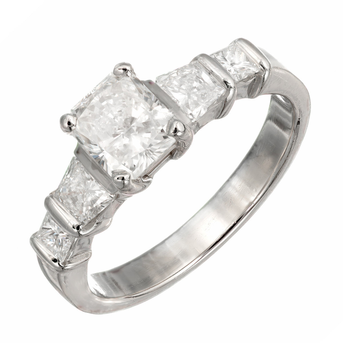 Estate Platinum Center Radiant Cut Diamond 4 Trapezoid And Princess Cuts Ring