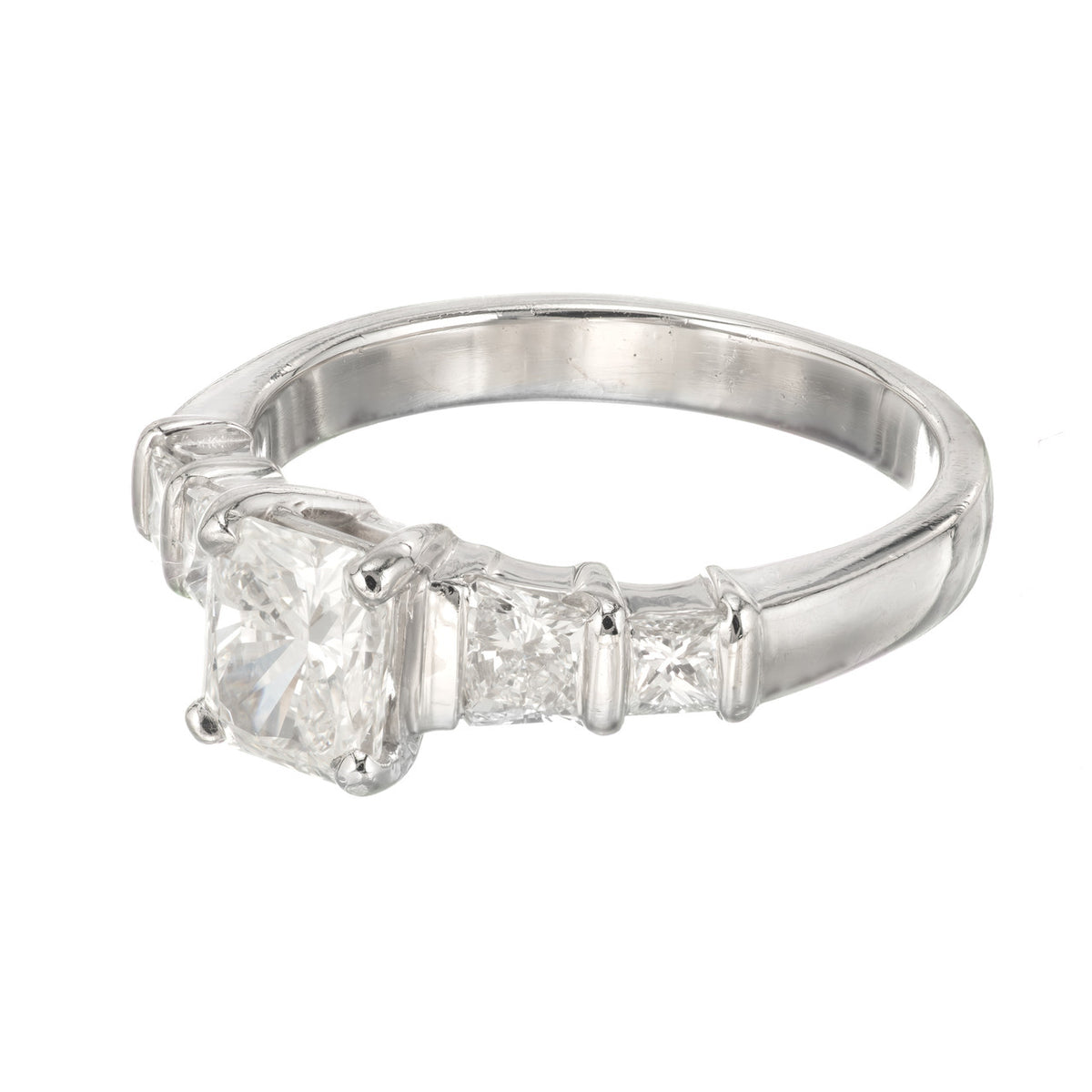 Estate Platinum Center Radiant Cut Diamond 4 Trapezoid And Princess Cuts Ring – image 6