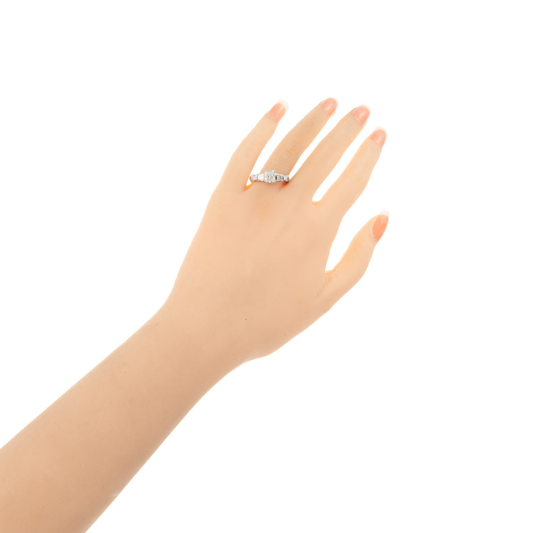 Estate Platinum Center Radiant Cut Diamond 4 Trapezoid And Princess Cuts Ring – image 5