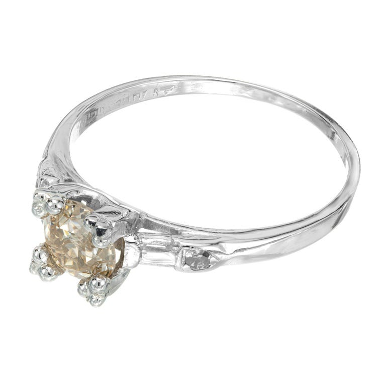 GIA Natural Light Brown .80 Carat Light Brown Diamond Platinum Engagement Ring – image 2