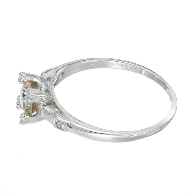 GIA Natural Light Brown .80 Carat Light Brown Diamond Platinum Engagement Ring – image 7
