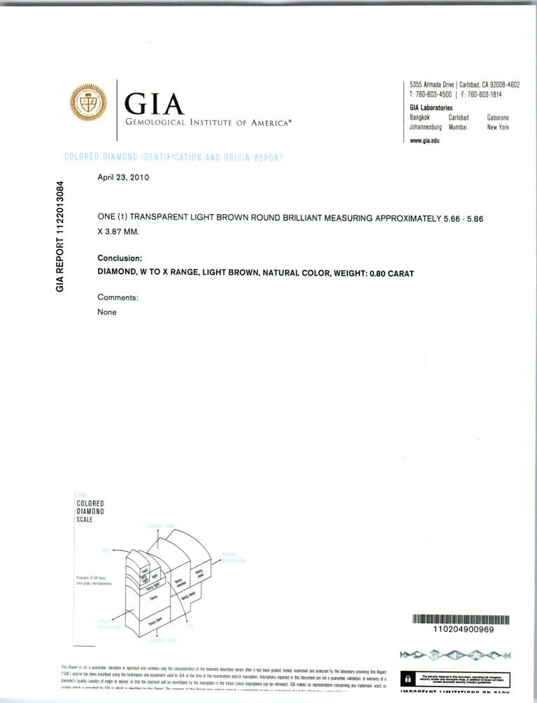GIA Natural Light Brown .80 Carat Light Brown Diamond Platinum Engagement Ring – image 3