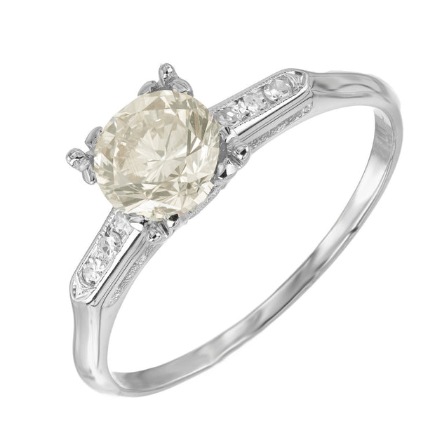 GIA 1.00 Carat Round Cut Diamond Gold Art Deco Engagement Ring