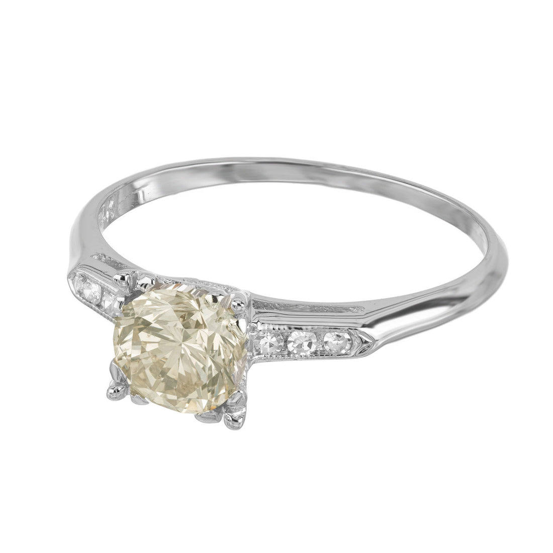 GIA 1.00 Carat Round Cut Diamond Gold Art Deco Engagement Ring – image 2