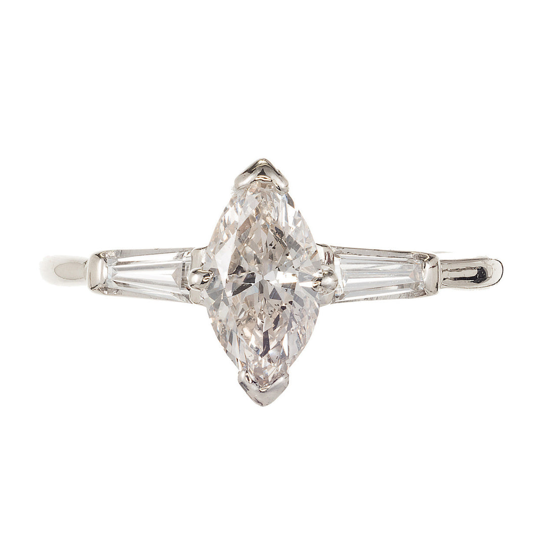 Vintage .69ct Faint Brown Marquise Diamond 14k Gold 2 Tapered Baguette Ring – image 2
