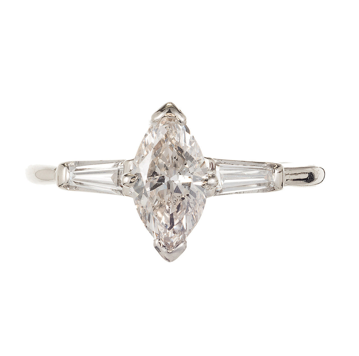 Vintage .69ct Faint Brown Marquise Diamond 14k Gold 2 Tapered Baguette Ring – image 2